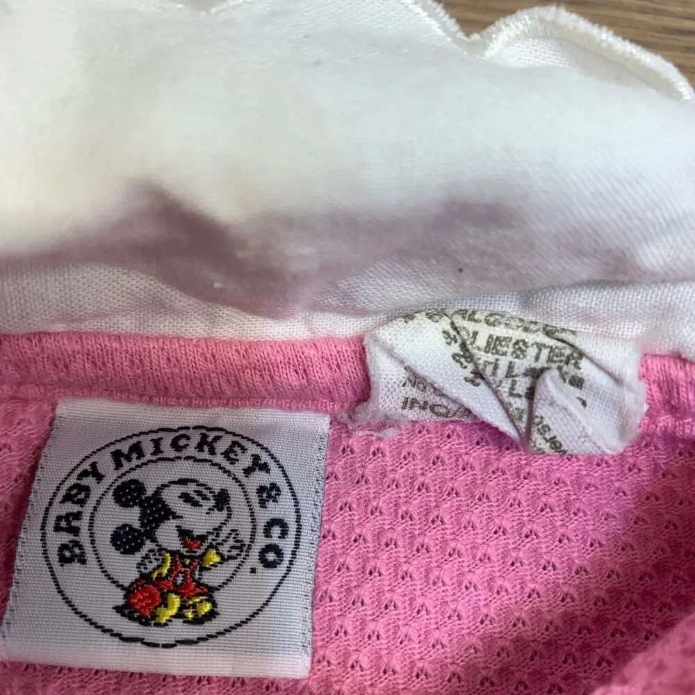 Vintage Disney Babies Minnie Baby Doll Collar Swiss Dot Jumpsuit Outfit 12 Month